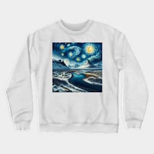 Kirkjufell, Iceland, in the style of Vincent van Gogh's Starry Night Crewneck Sweatshirt